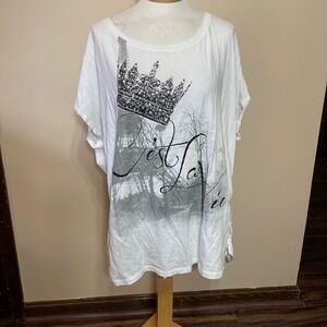Lane Bryant White Paris C'est La Vie Rhinestone Crown Graphic Tee Plus 22/24